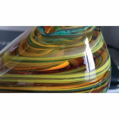 Objets de décoration - Oiseau jaune ambre et bleu en verre sur branche métal, H : 26 cm - TRADE WINDS