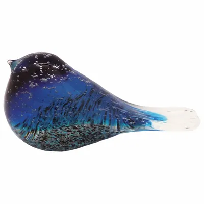 Objets de décoration - Oiseau bleu en verre bulle et pailleté dore, L : 16 cm - TRADE WINDS