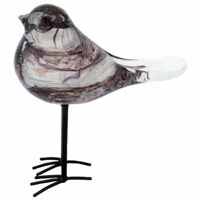 Decorative objects - Purple glass bird with golden sparkle, on métal feet H : 6"7/10 - TRADE WINDS