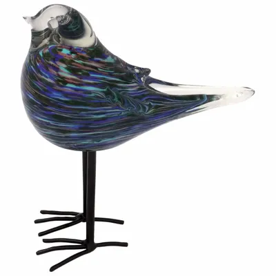 Decorative objects - Blue glass bird with layers and green sparkle on métal feet H : 6"9/10 - TRADE WINDS