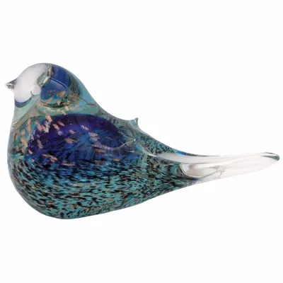 Decorative objects - Blue glass bird with golden sparkle H : 3"1/3 - TRADE WINDS