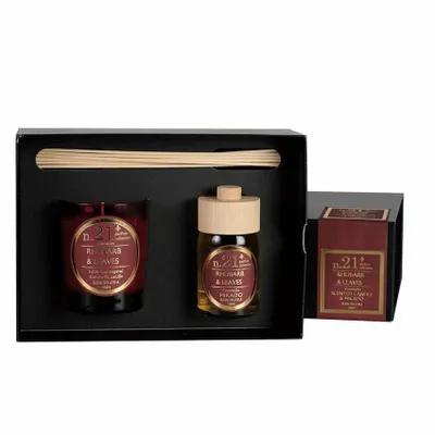Candles - NUMBERS COLLECTION NUM.21 RHUBARB & LEAVES SET OF CANDLE AND DIFFUSER - CERABELLA SL