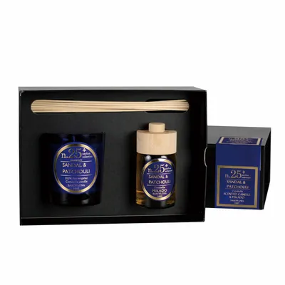 Candles - NUMBERS COLLECT NUM.25 SANDAL & PATCHOULI SET OF CANDLE AND DIFFUSER - CERABELLA SL