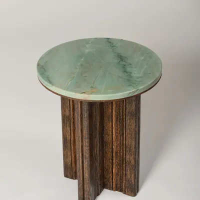 Other tables - Side Table in wood and marble - Alice - ESMERY EBENISTERIE