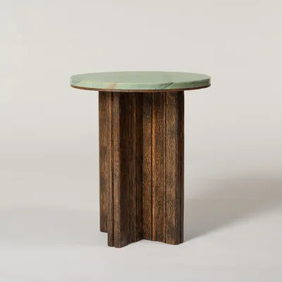 Other tables - Side Table in wood and marble - Alice - ESMERY EBENISTERIE