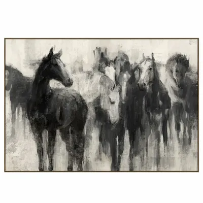 Tableaux - TABLEAU PRINT AVEC TEXTURE GRIS/NOIR 'HORSES' - FANCY