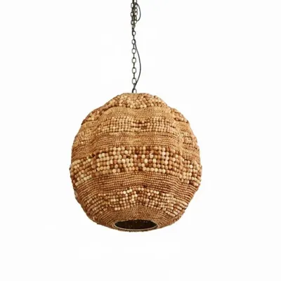 Suspensions - LUSTRE 3 LAMPES 'IBIZA'+CHAINE PERLES BOIS NATUREL - FANCY