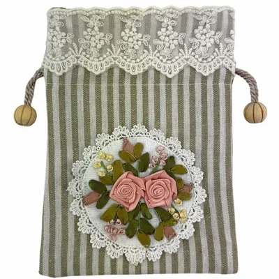 Clutches - Striped floral lace purse, 14*18cm - ROLANDE DU DREUILH  LACE JEWEL