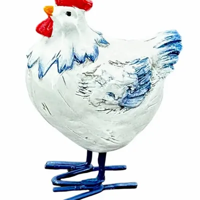 Sculptures, statuettes and miniatures - Blue, white, and red chicken figurine, 8cm - ROLANDE DU DREUILH  LACE JEWEL