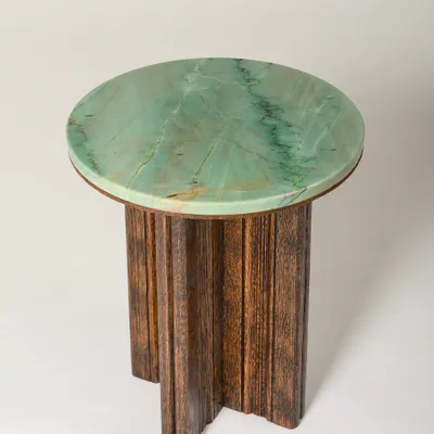 Other tables - Side Table in wood and marble - Alice - ESMERY EBENISTERIE