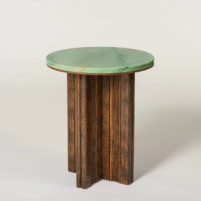 Other tables - Side Table in wood and marble - Alice - ESMERY EBENISTERIE