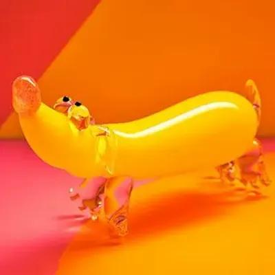 Art glass - Weiner dog - Blown glass sculpture - CAT DESIGNER VERRIER