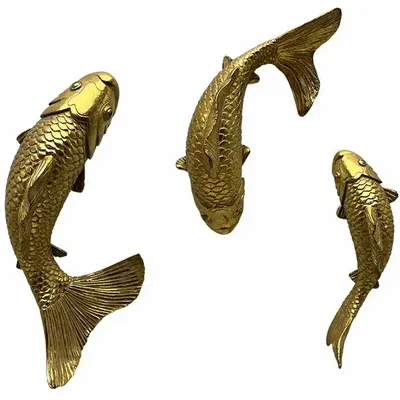 Decorative objects - SET OF 3 GOLD CARP WALL DECORATIONS H: 24/18/15.5CM - EMDE