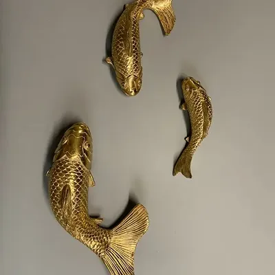 Decorative objects - SET OF 3 GOLD CARP WALL DECORATIONS H: 24/18/15.5CM - EMDE