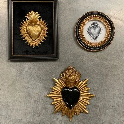 Decorative objects - BLACK EX-VOTO HEART WALL DECORATION 15X17CM - EMDE