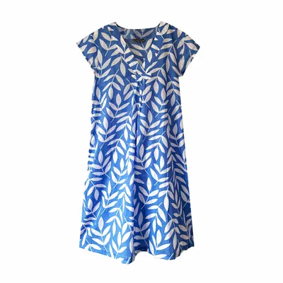 Sleepwear - Audrey Nightie: Large Leaf Blue - LIME TREE DESIGN
