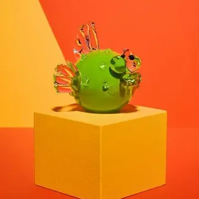 Art glass - Puffer fish - Blown glass sculpture - CAT DESIGNER VERRIER