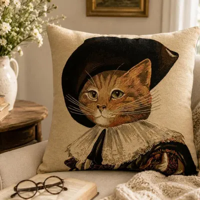 Coussins textile - Coussin tapisserie chat (Dartagnan) - ROLANDE DU DREUILH  LACE JEWEL