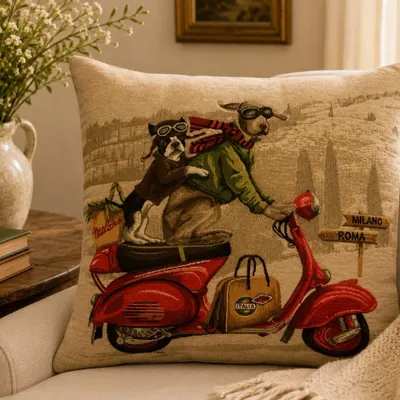 Fabric cushions - Red Dog Scooter Tapestry Cushion - ROLANDE DU DREUILH  LACE JEWEL