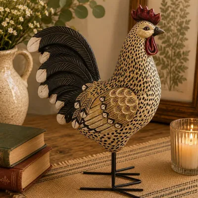 Sculptures, statuettes and miniatures - Rooster figurine, 34 cm, resin - ROLANDE DU DREUILH  LACE JEWEL