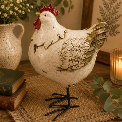 Sculptures, statuettes and miniatures - 24cm Resin Chicken Figurine - ROLANDE DU DREUILH  LACE JEWEL