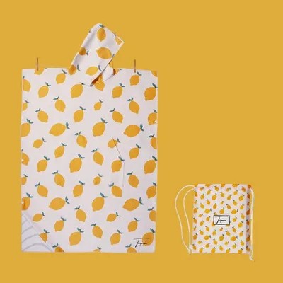 Bathrobes - 80 x 110 cm adult bath poncho, white with lemon patterns - TROPESA