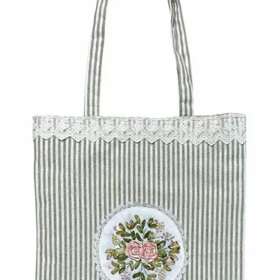 Bags and totes - Striped tote bag in floral lace - ROLANDE DU DREUILH  LACE JEWEL