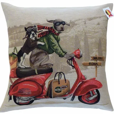 Fabric cushions - Red Dog Scooter Tapestry Cushion - ROLANDE DU DREUILH  LACE JEWEL