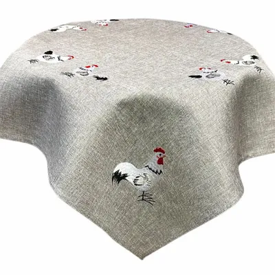 Table linen - Square rooster tablecloth, blue, white, and red, polyester - ROLANDE DU DREUILH  LACE JEWEL