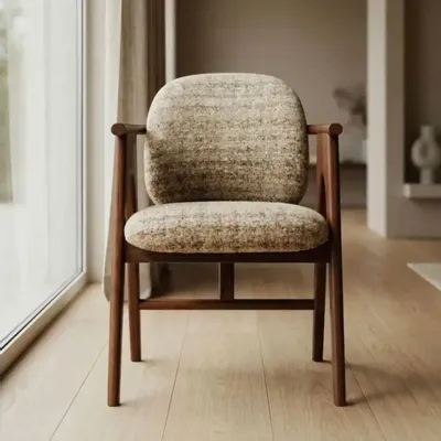 Chaises - Chaise BOWIE teinte noyer & tissu crème - EMPREINTE DU TEMPS