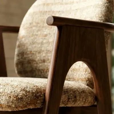 Chaises - Chaise BOWIE teinte noyer & tissu crème - EMPREINTE DU TEMPS