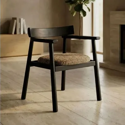 Chaises - Chaise GAIA noir & tissu marron - EMPREINTE DU TEMPS