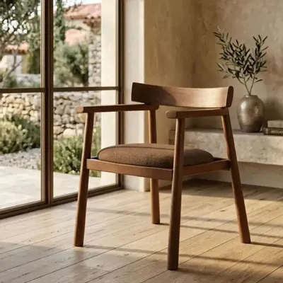 Chaises - Chaise GAIA teinte noyer & tissu marron - EMPREINTE DU TEMPS