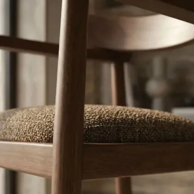 Chaises - Chaise GAIA teinte noyer & tissu marron - EMPREINTE DU TEMPS