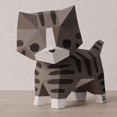 Children's decorative items - Papercraft 3D DIY Kits - Brown Paper Mini Cat - MOKI MOKI