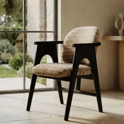 Chaises - Chaise BOWIE noir & tissu crème - EMPREINTE DU TEMPS