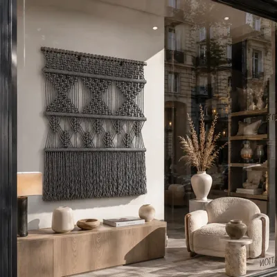 Tapestries - Silver Macramé Wall Hanging – Handcrafted Textile Art - NŒULUXE