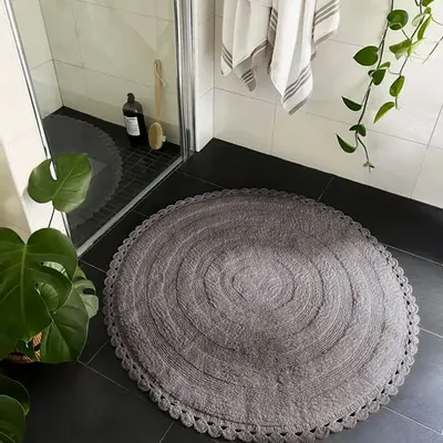 Other bath linens - TAPIS DE BAIN ROND RIMINI, GRIS 70cm 100 % coton, 1800 g/m2 - BY WILLE