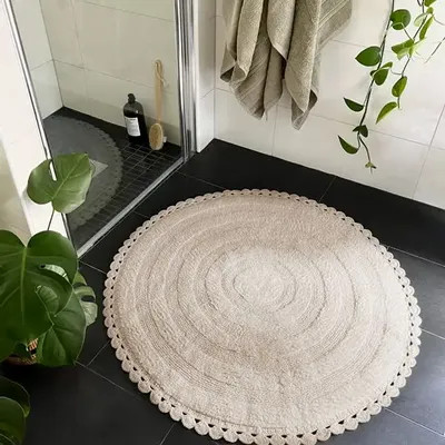 Other bath linens - TAPIS DE BAIN ROND RIMINI, SABLE 70cm 100 % coton, 1800 g/m2 - BY WILLE