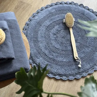 Other bath linens - TAPIS DE BAIN ROND RIMINI, BLEU GRIS 70cm 100 % coton, 1800 g/m2 - BY WILLE
