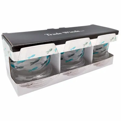 Verres - Set de 3 verres culbutos - Poissons bleus, H. 8 cm - TRADE WINDS
