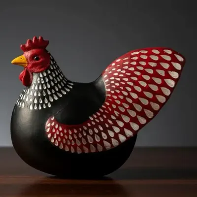 Sculptures, statuettes and miniatures - 8cm Resin Chicken black Figurine - ROLANDE DU DREUILH  LACE JEWEL