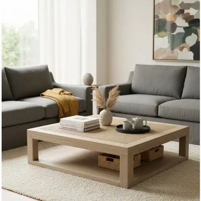 Coffee tables - ORMEA rectangular rattan coffee table - EMPREINTE DU TEMPS