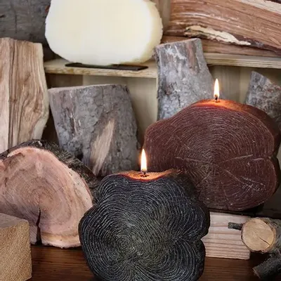 Candles - FOREST ESSENCE PINE WOOD CANDLE AND SUPPORT SET COLLECTION - CERABELLA SL