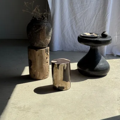 Other tables - Brown and black petrified wood side table H35 D27 - 3333 - OFFICE OBJETS