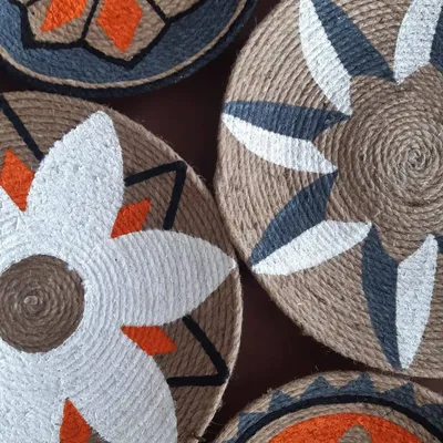 Other wall decoration - Solar Bloom: 6-Piece Handmade Wicker Wall Plate Set - SARMAL DESIGN