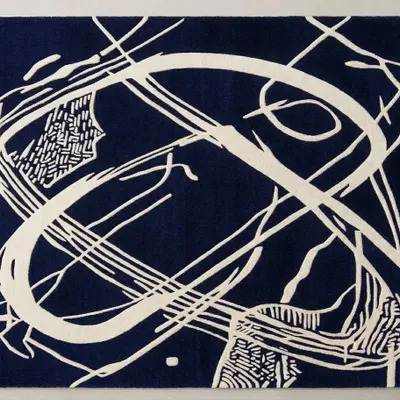 Contemporary carpets - Orbit of Expression Navy Blue Ivory Modern Handmade Area Rug - NUZRAT CARPET EMPORIOUM
