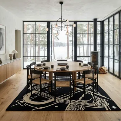 Contemporary carpets - Orbit of Expression Black Ivory Modern Handmade Area Rug - NUZRAT CARPET EMPORIOUM