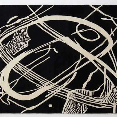 Contemporary carpets - Orbit of Expression Black Ivory Modern Handmade Area Rug - NUZRAT CARPET EMPORIOUM