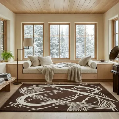 Contemporary carpets - Orbit of Expression Dark Brown Ivory Modern Handmade Area Rug - NUZRAT CARPET EMPORIOUM